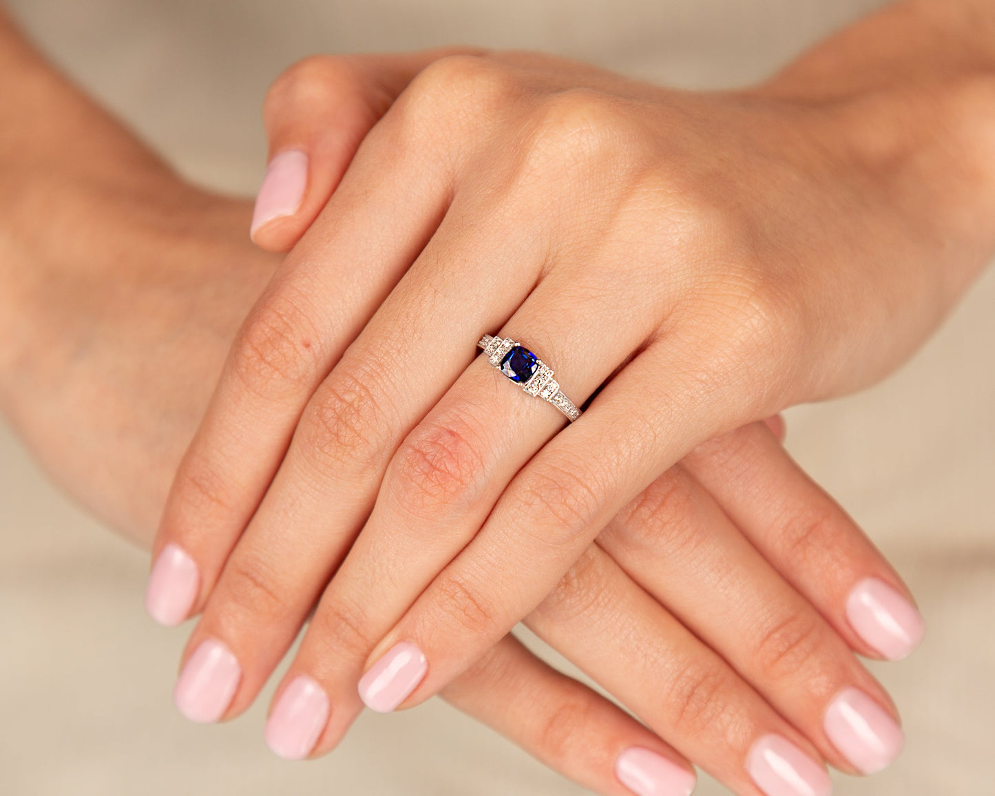 Sapphire and Diamond Ring - 18kt White Gold