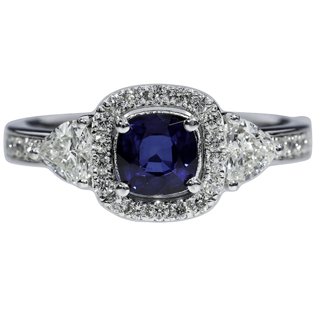 Sapphire and GIA Diamond Ring - 18kt White Gold