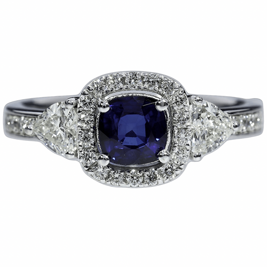 Sapphire and GIA Diamond Ring - 18kt White Gold