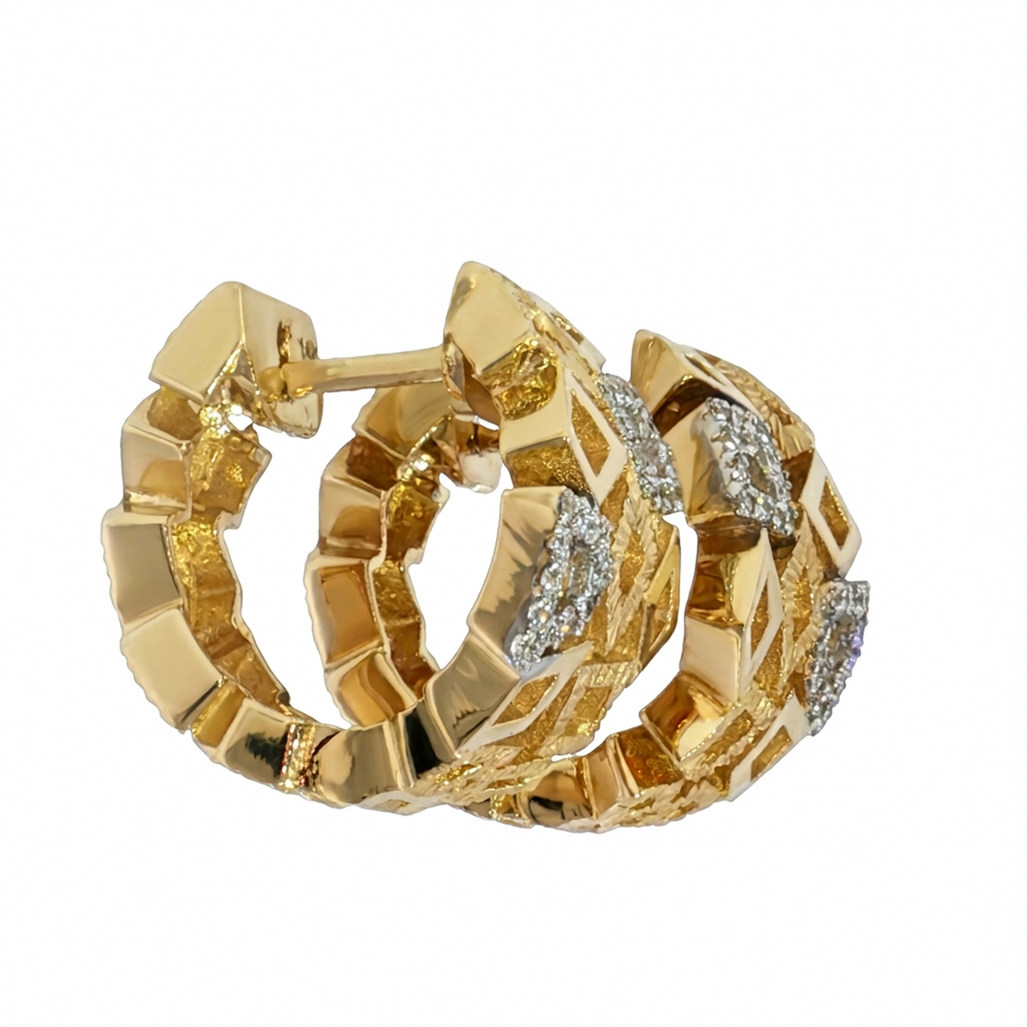 Hoop Diamond Earrings - 14k Yellow Gold