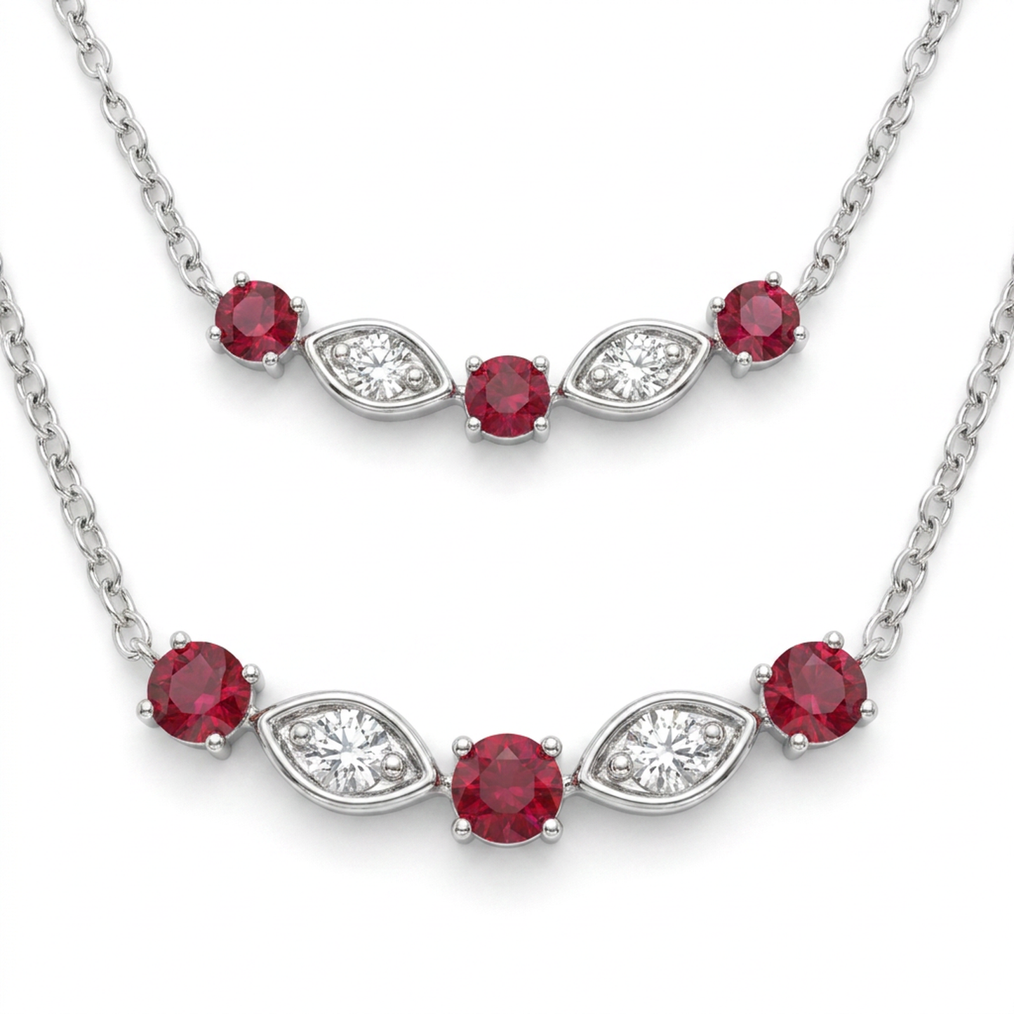 Natural Diamonds and Rubies Pendant - 14kt White Gold