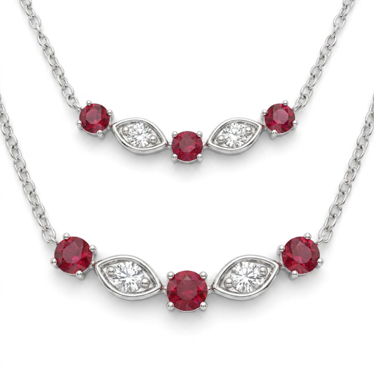 Natural Diamonds and Rubies Pendant - 14kt White Gold