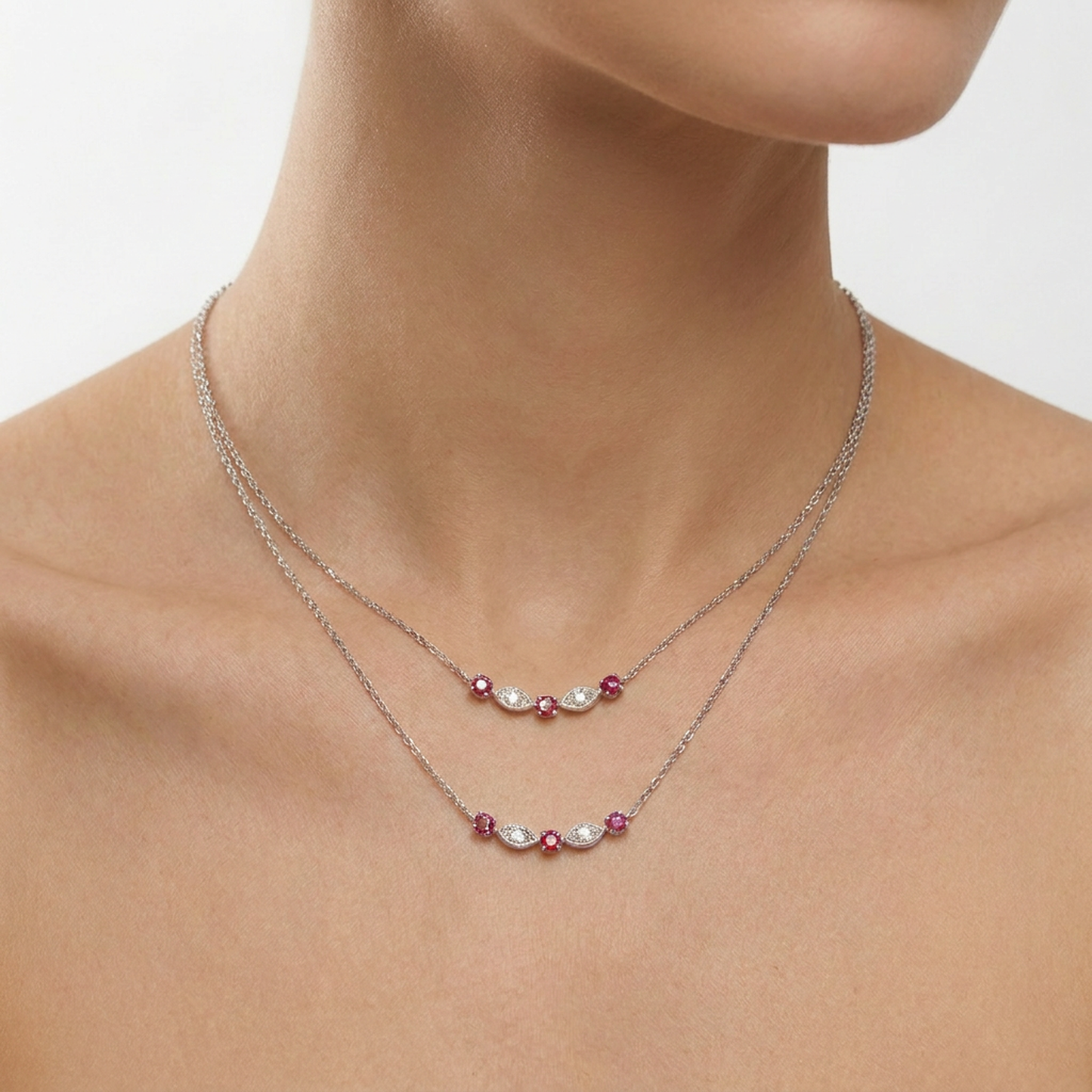 Natural Diamonds and Rubies Pendant - 14kt White Gold