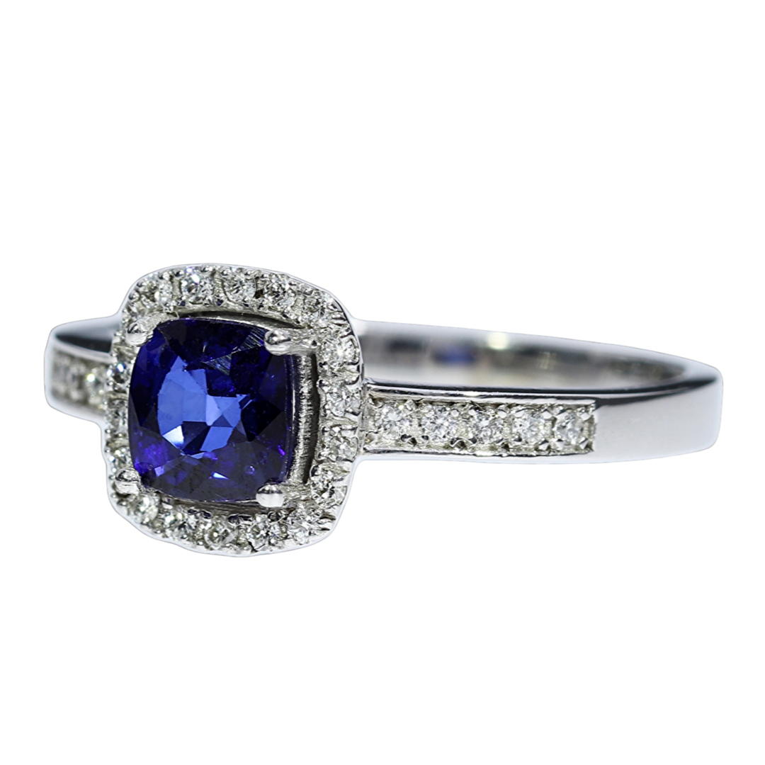 Elegant Sapphire and Diamond Ring - 18kt White Gold