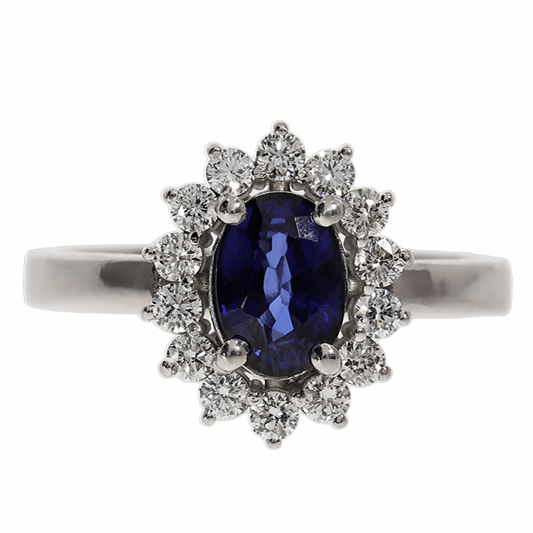 Elegant Sapphire and Diamond Ring - 18kt White Gold