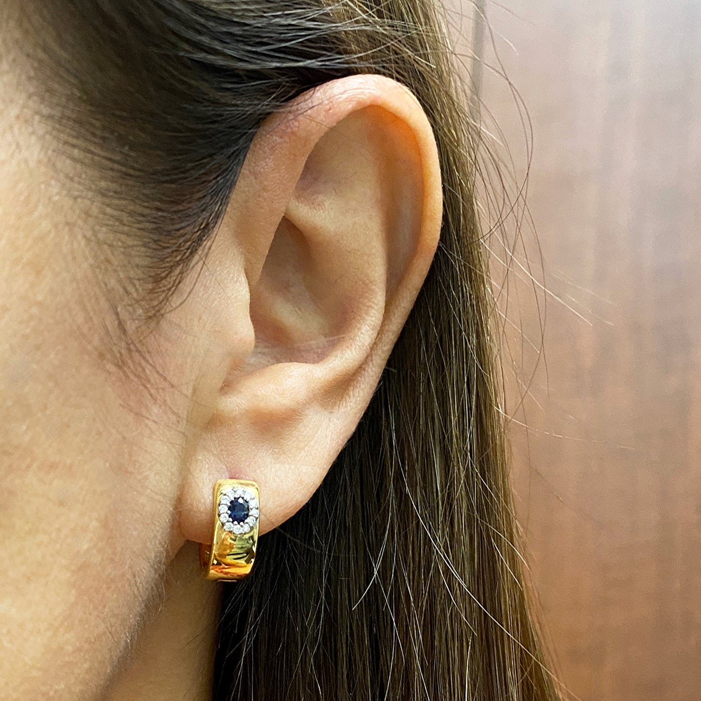 Sapphire and Diamond Earrings - 18kt Yellow Gold