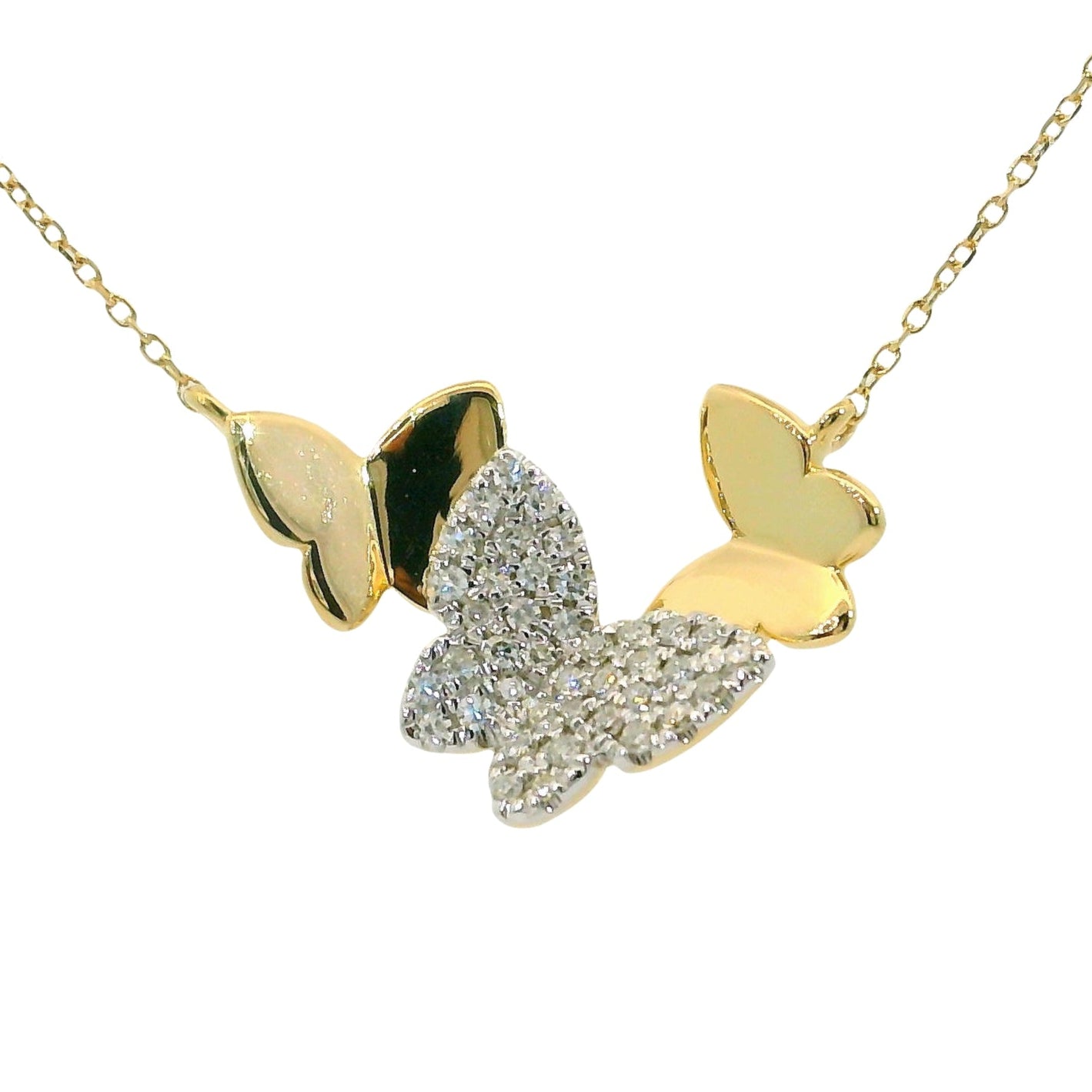 Natural Diamonds Butterfly Pendant - 14kt Yellow Gold