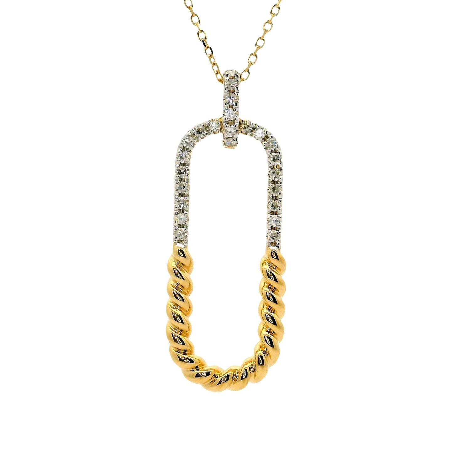 Natural Diamonds Paper Clip Pendant - 14kt Yellow Gold