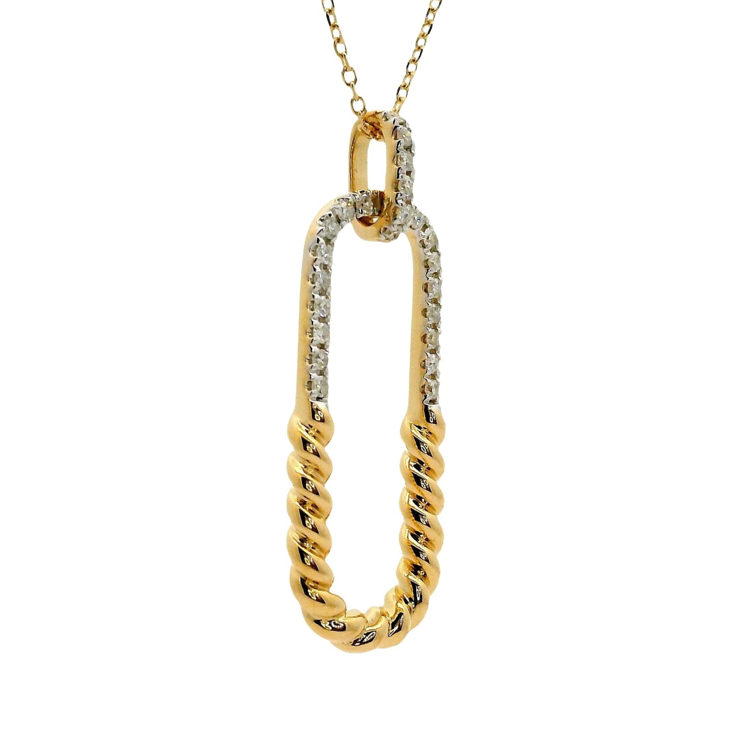 Natural Diamonds Paper Clip Pendant - 14kt Yellow Gold