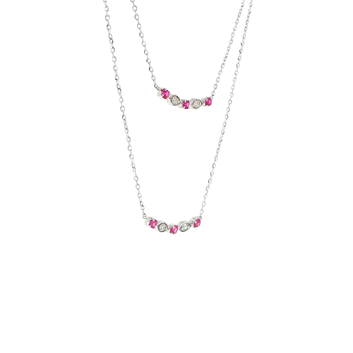 Natural Diamonds and Rubies Pendant - 14kt White Gold