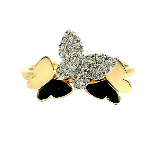 Natural Diamond Butterfly Ring - 14kt Yellow Gold
