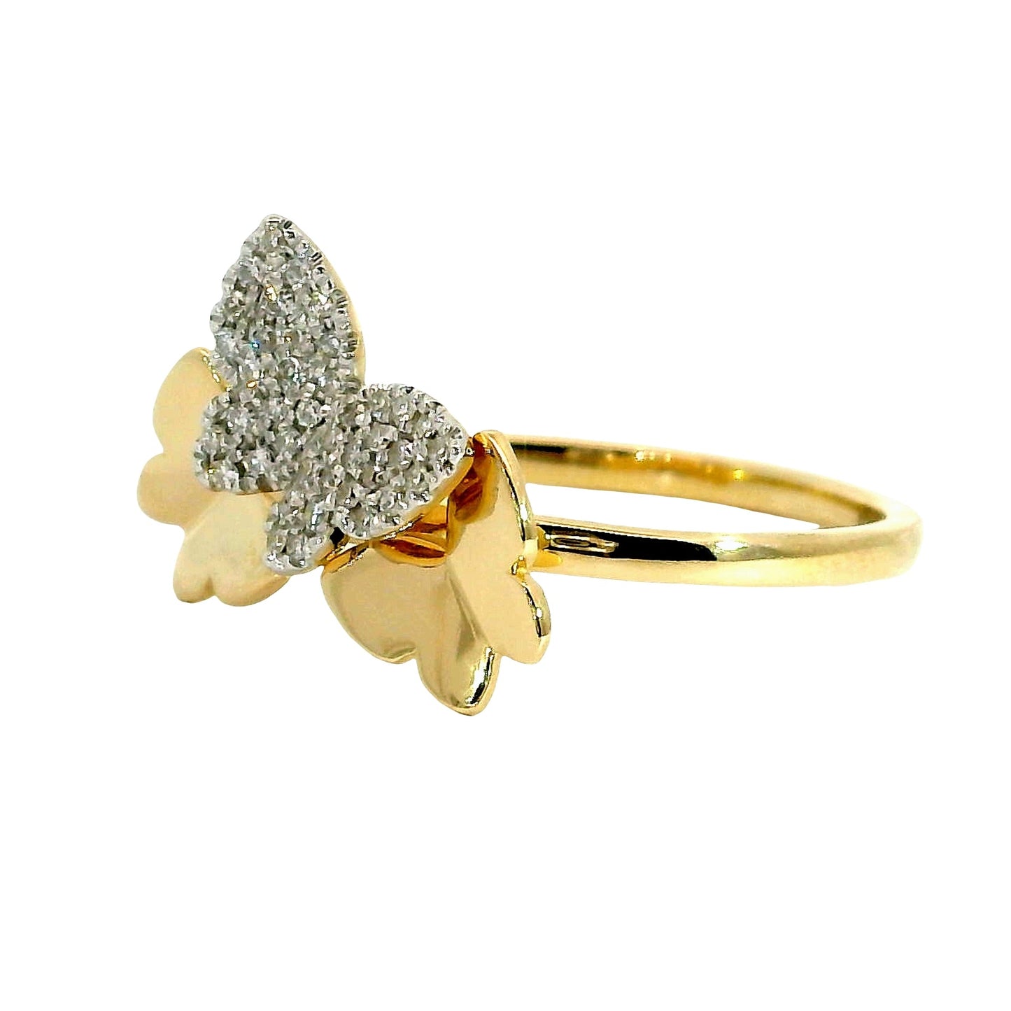 Natural Diamond Butterfly Ring - 14kt Yellow Gold
