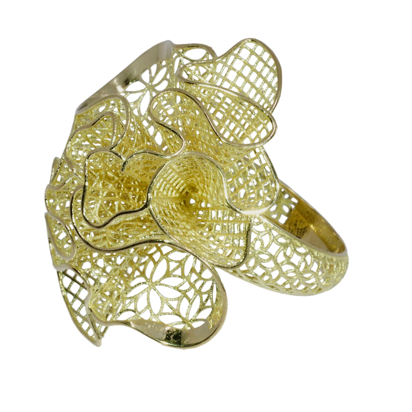 Filigree Flower Ring - 18kt Yellow Gold
