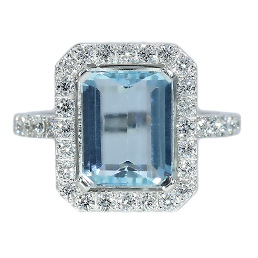 Aquamarine and Diamond Ring - 18kt White Gold