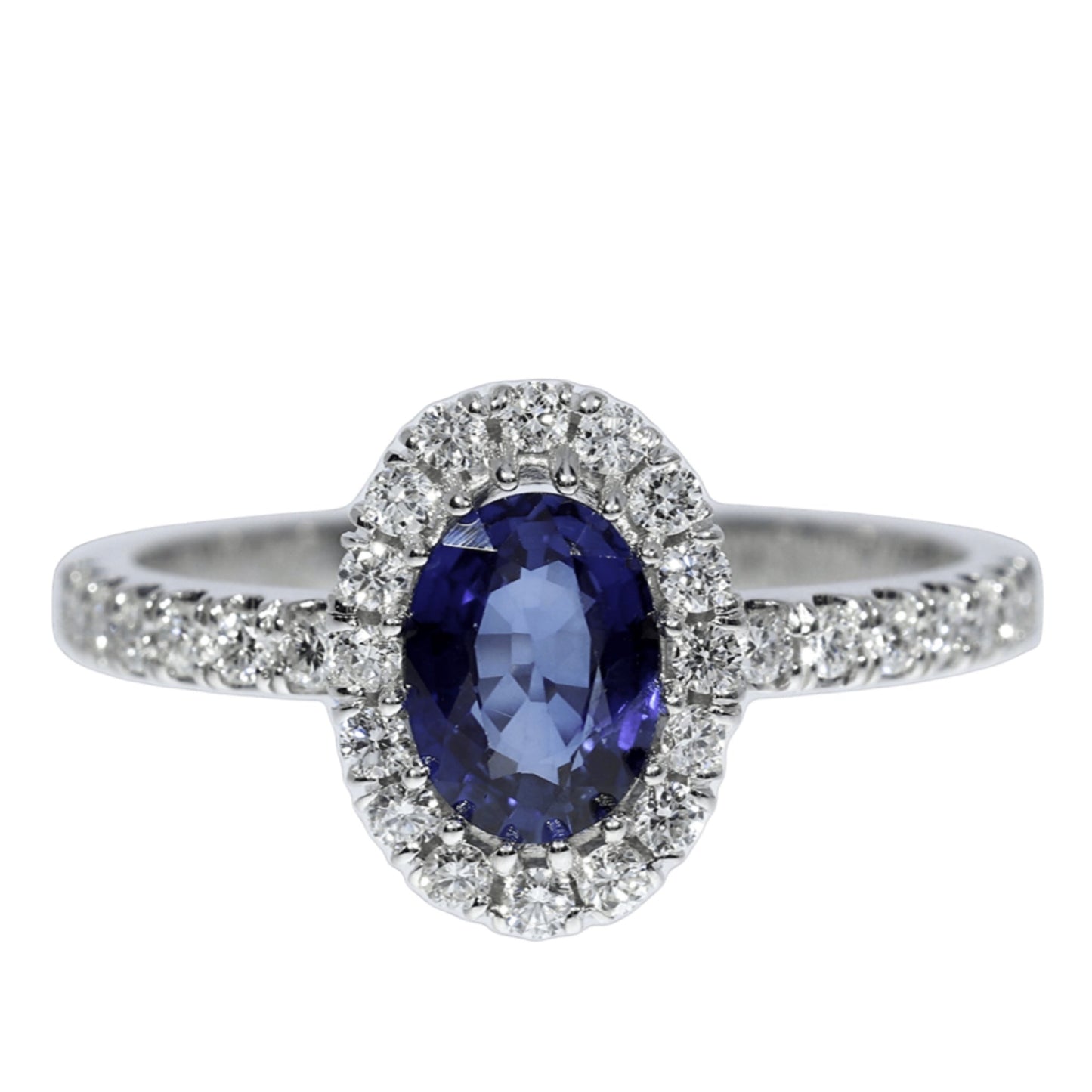 Elegant Blue Sapphire and Diamond - 18kt White Gold