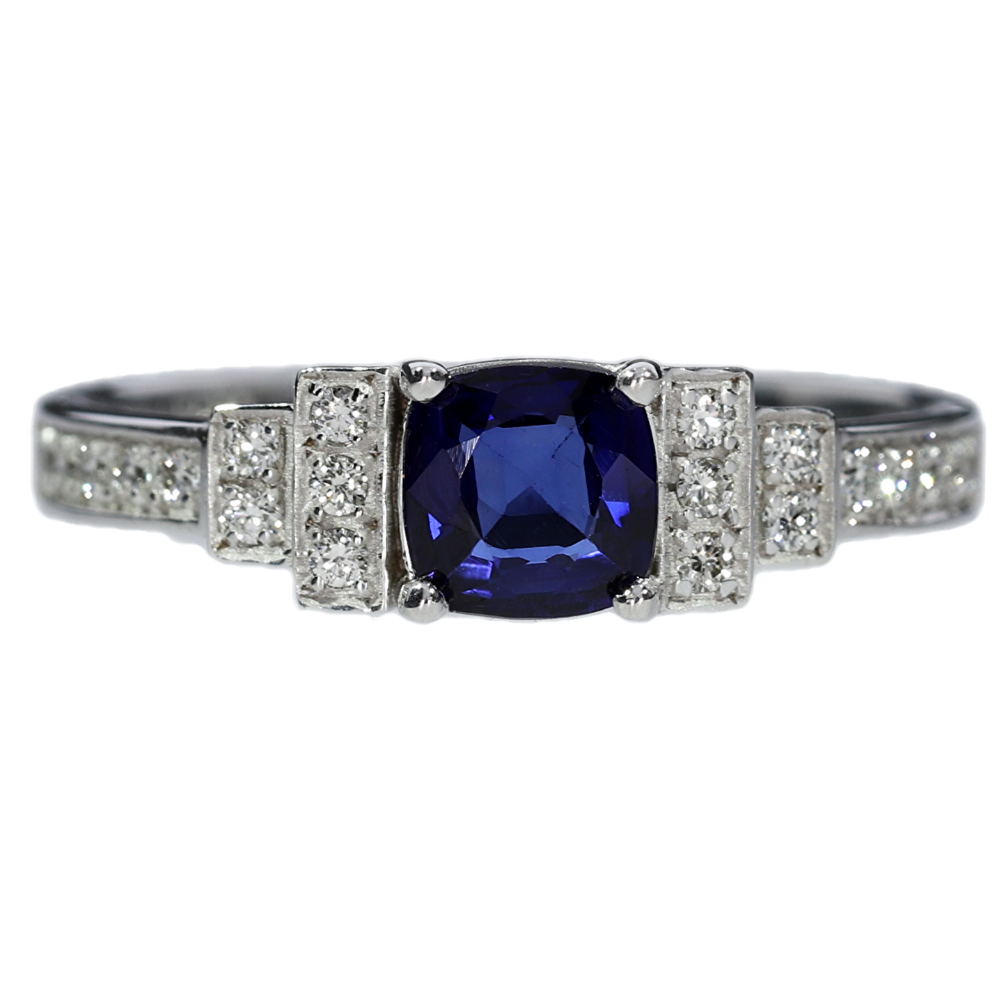 Sapphire and Diamond Ring - 18kt White Gold