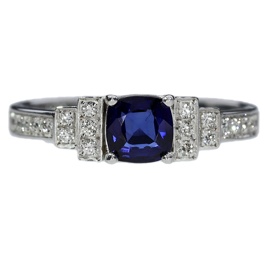 Sapphire and Diamond Ring - 18kt White Gold