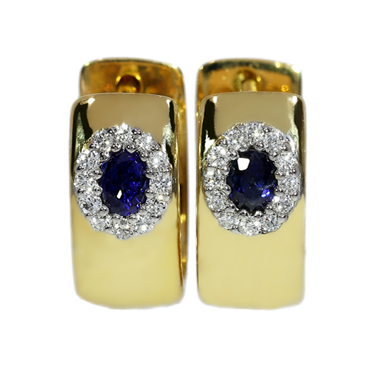 Sapphire and Diamond Earrings - 18kt Yellow Gold