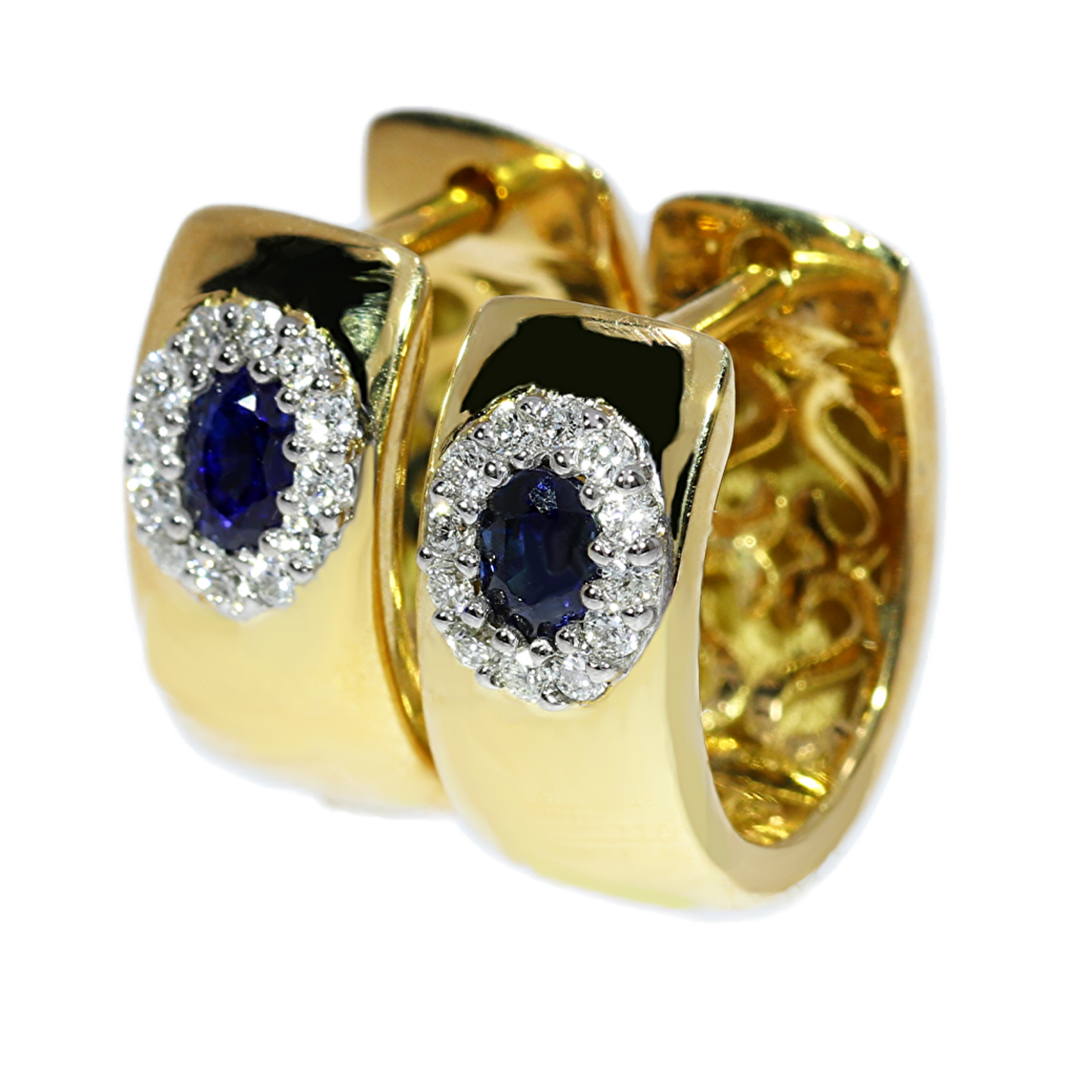 Sapphire and Diamond Earrings - 18kt Yellow Gold
