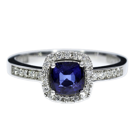 Elegant Sapphire and Diamond Ring - 18kt White Gold