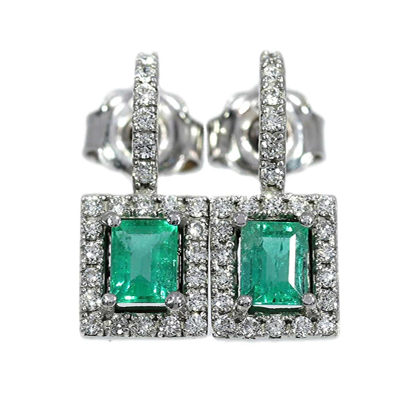 Emerald and Diamond Earrings - 18kt White Gold