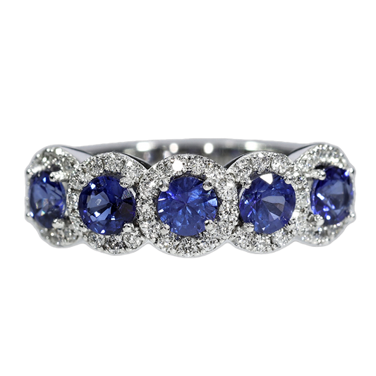 Elegant Sapphire and Diamond Ring - 18kt White Gold
