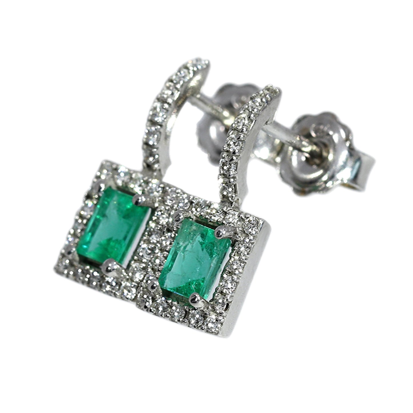 Emerald and Diamond Earrings - 18kt White Gold