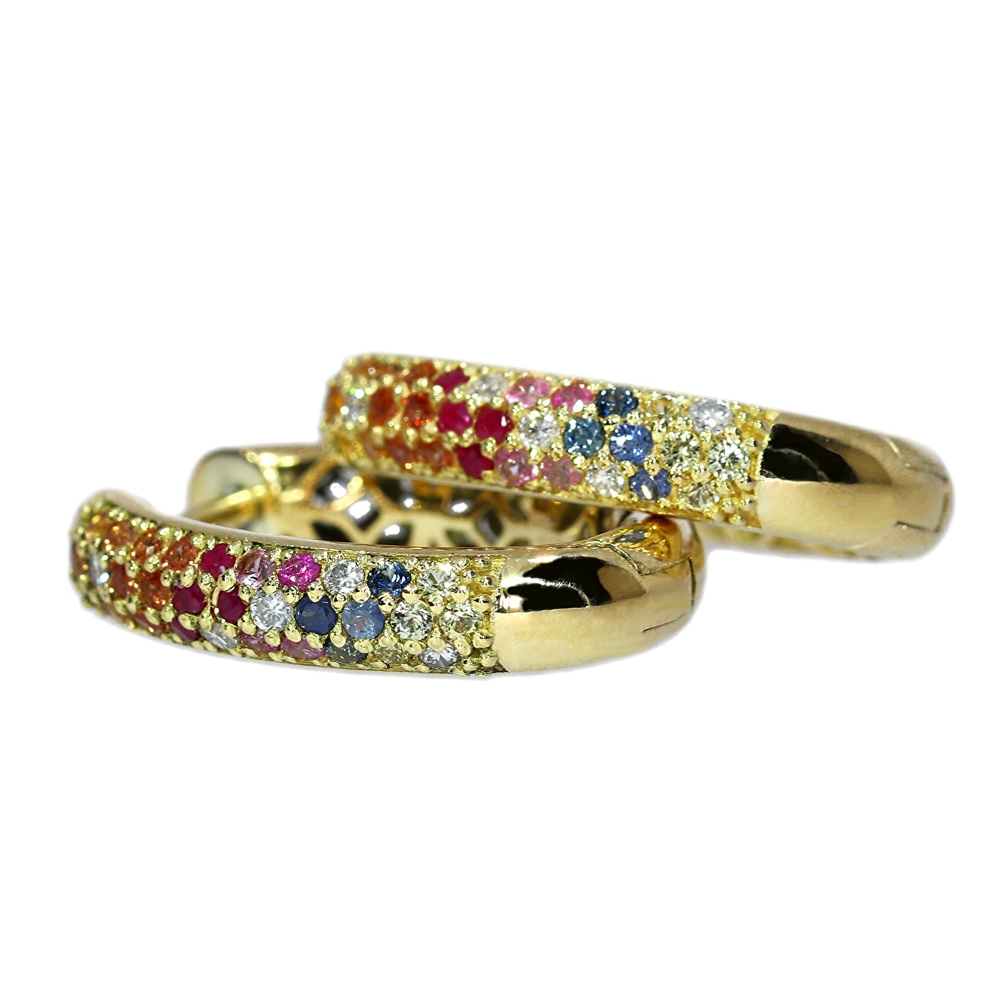 Rainbow sapphire and Diamond Earrings - 18kt Yellow Gold
