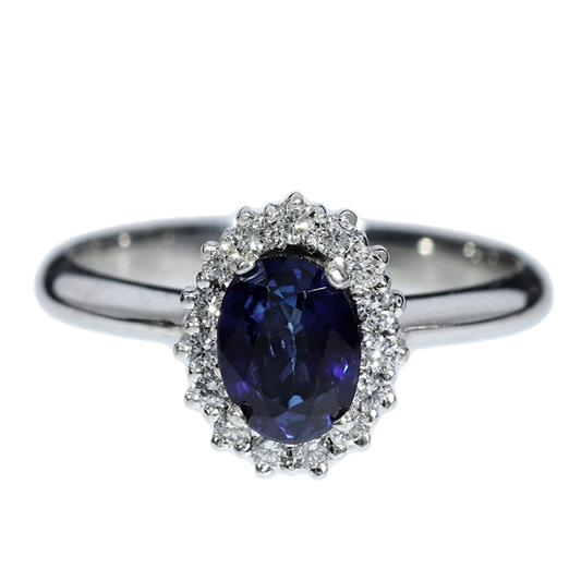 Elegant Sapphire and Diamond Ring - 18kt White Gold