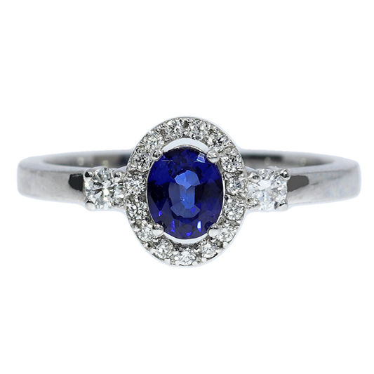 Sapphire and Diamond Ring - 18kt White Gold