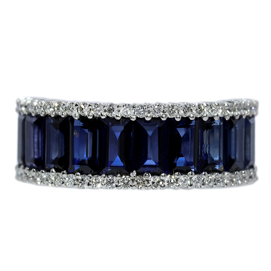 Sapphires and Diamonds Ring - 18kt White Gold