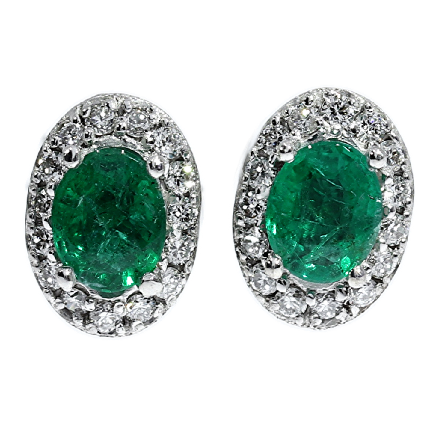 Emerald and Diamond Earrings - 18kt White Gold