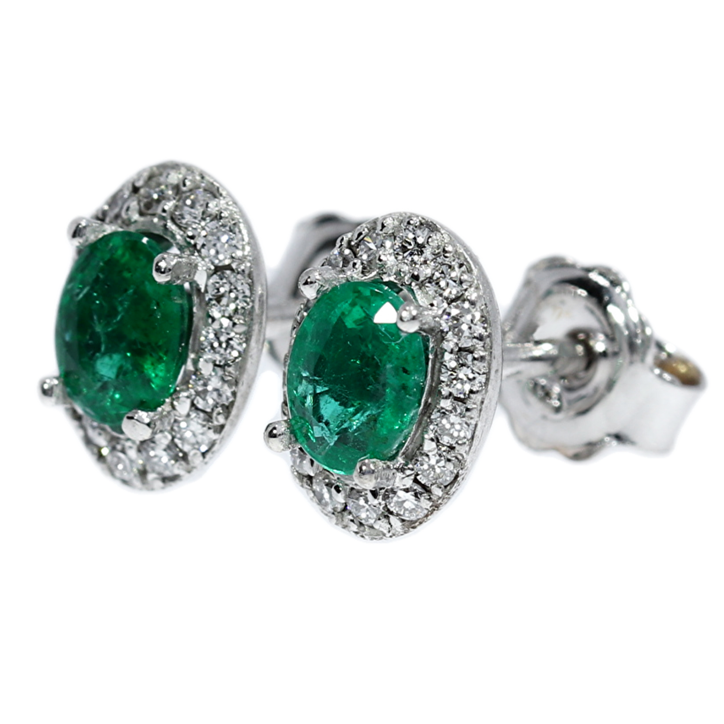 Emerald and Diamond Earrings - 18kt White Gold